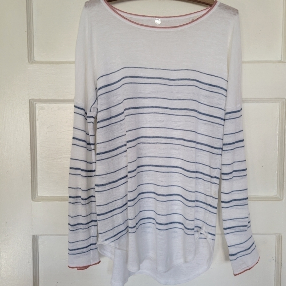 Margaret O'Leary Linen Blend Striped Ballet Neck Sweater
